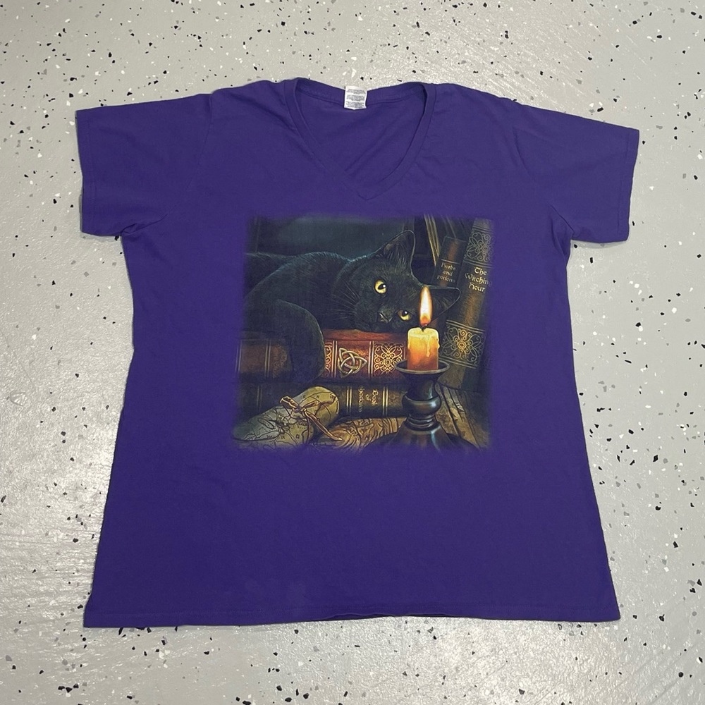 Vintage Y2k Cat Sleeping Graphic Shirt Women’s Size XXL Purple